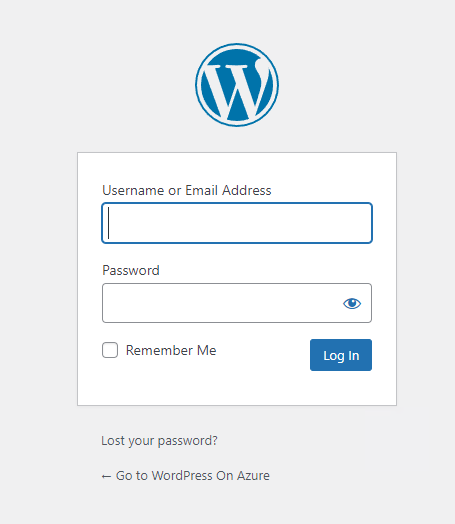 Screenshot dell'account di accesso amministratore di WordPress.